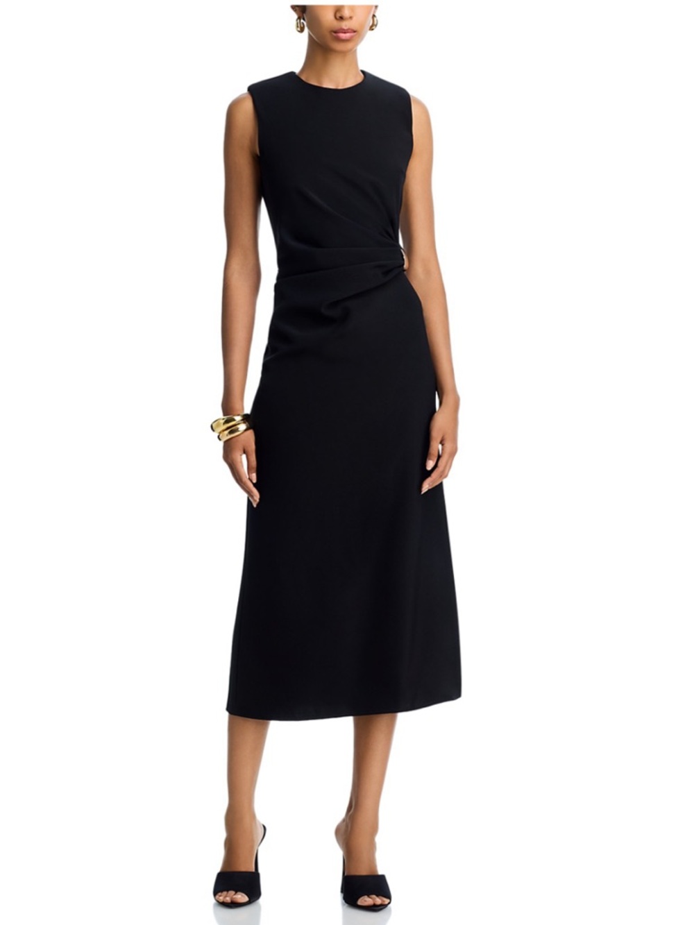 Aqua Black Sleeveless Midi Skirt with Side Twist
